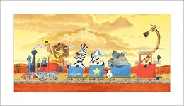 Madagascar Kids Train Giclee On Paper by Kirk Sanders Image is watermarked for copyright protection and is not present on the actual art work.
