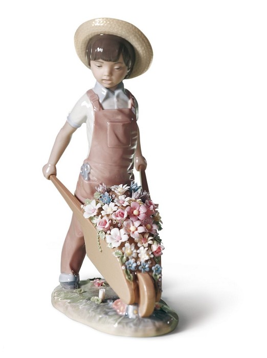 Lladro WHEELBARROW WITH FLOWERS  Porcelain Figurine