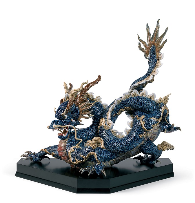 Lladro Great Dragon - Blue Enamel Porcelain Figurine