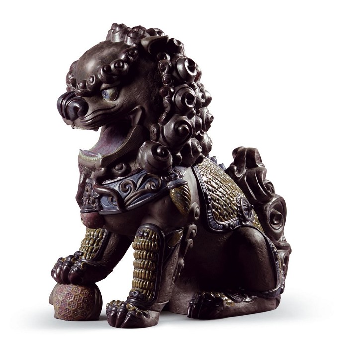 Lladro Oriental Lion (Black) Porcelain Figurine