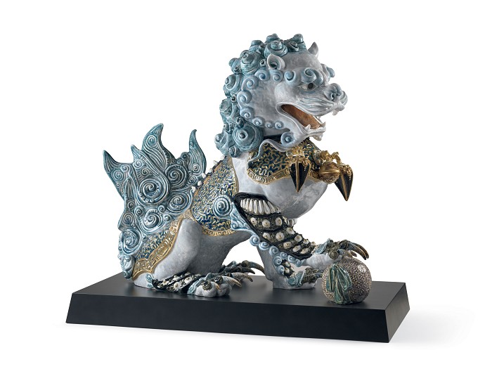 Lladro Guardian Lion - Blue Porcelain Figurine