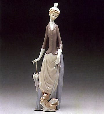 Lladro Woman with Dog  Porcelain Figurine
