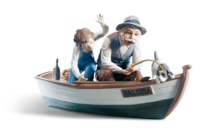 Lladro Fishing with Gramps Porcelain Figurine