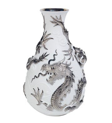 Lladro Bud Vase Dragons - White Background (Re-Deco) Porcelain Figurine