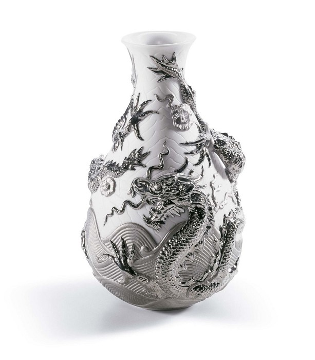 Lladro Bud Vase Dragons - Mixed Background Porcelain Figurine