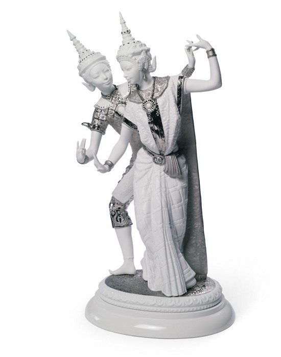 Lladro Thai Couple (Silver Lustre) Porcelain Figurine