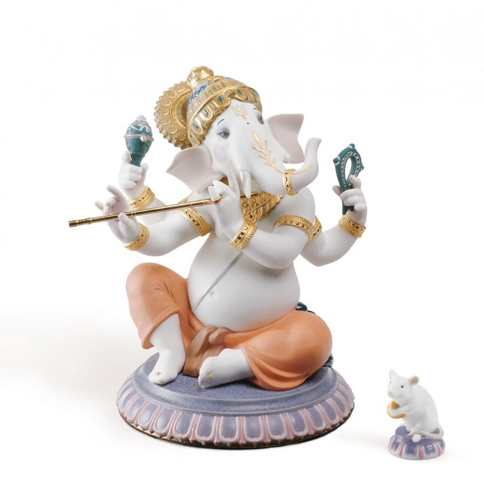 Lladro Bansuri Ganesha Porcelain Figurine