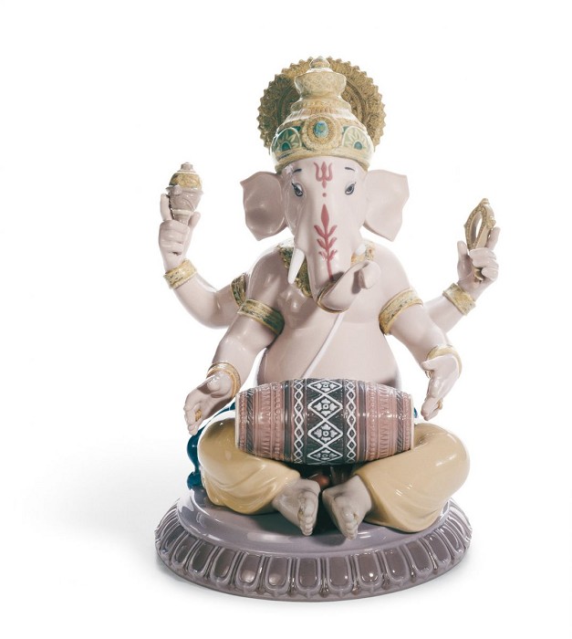 Lladro Mridangam Ganesha Porcelain Figurine