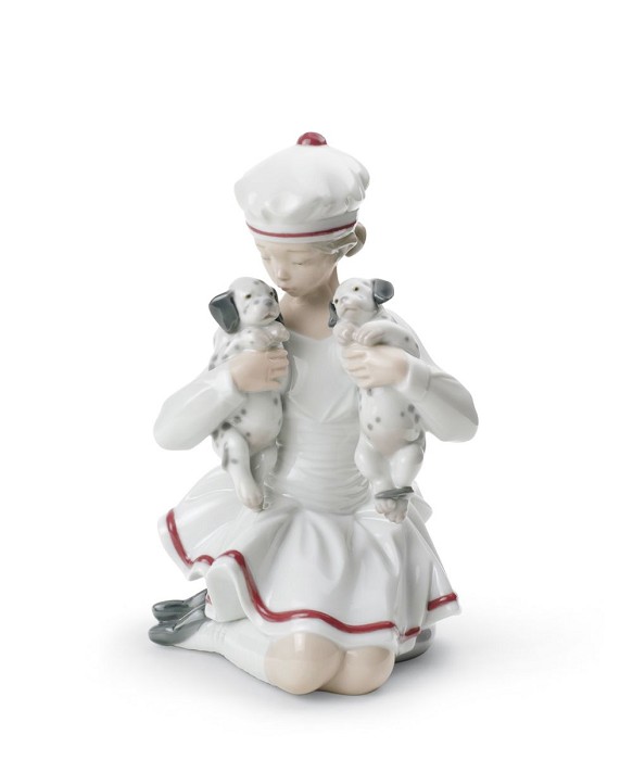 Lladro Girl with Dalmatians Porcelain Figurine