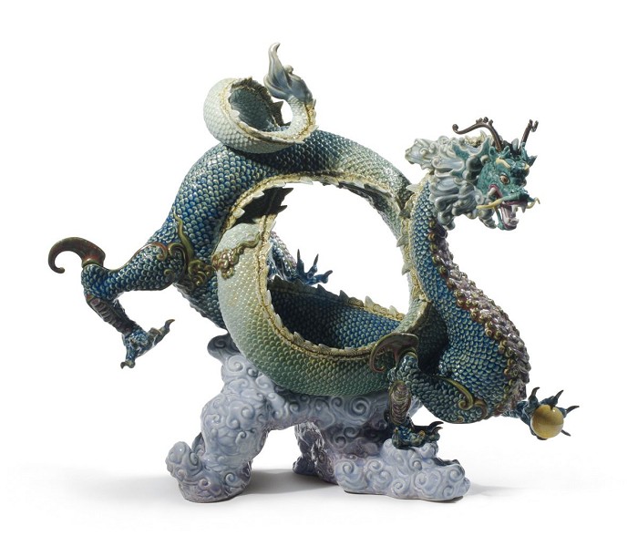 Lladro Auspicious Dragon Sculpture Green Porcelain Figurine