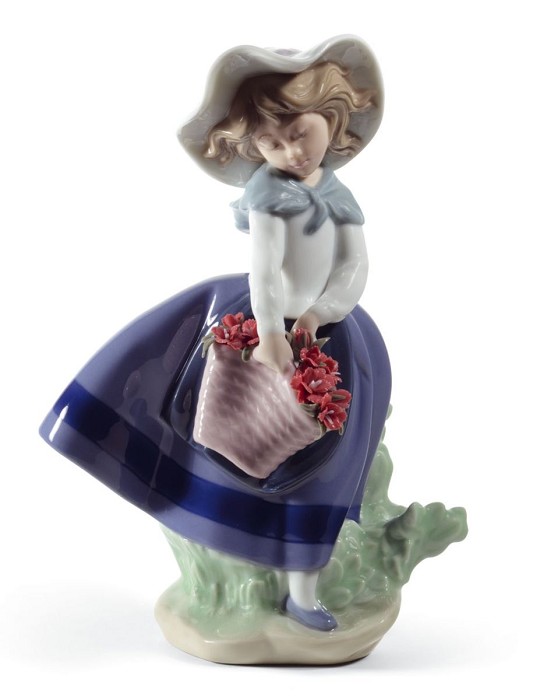 Lladro Pretty Pickings Girl with Carnations Porcelain Figurine