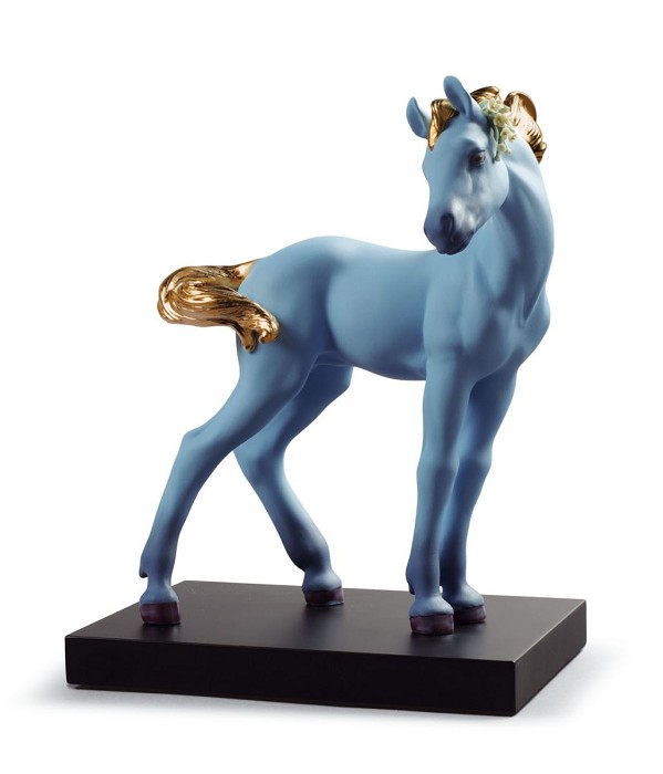 Lladro The Horse Blue Porcelain Figurine