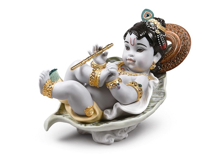 Lladro Krishna on Leaf Porcelain Figurine