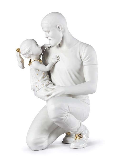 Lladro In Daddy's Arms White & Gold Porcelain Figurine