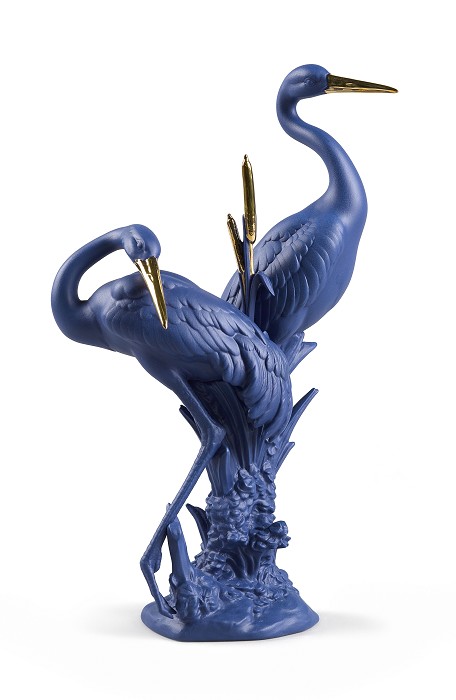 Lladro Courting Cranes Blue-Gold 