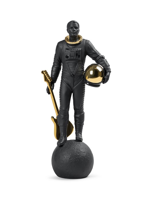 Lladro Walking on the Moon Figurine. Black & Gold Porcelain Figurine