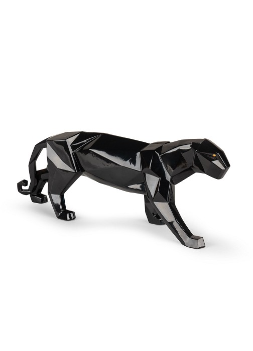 Lladro Panther Glazed Black 