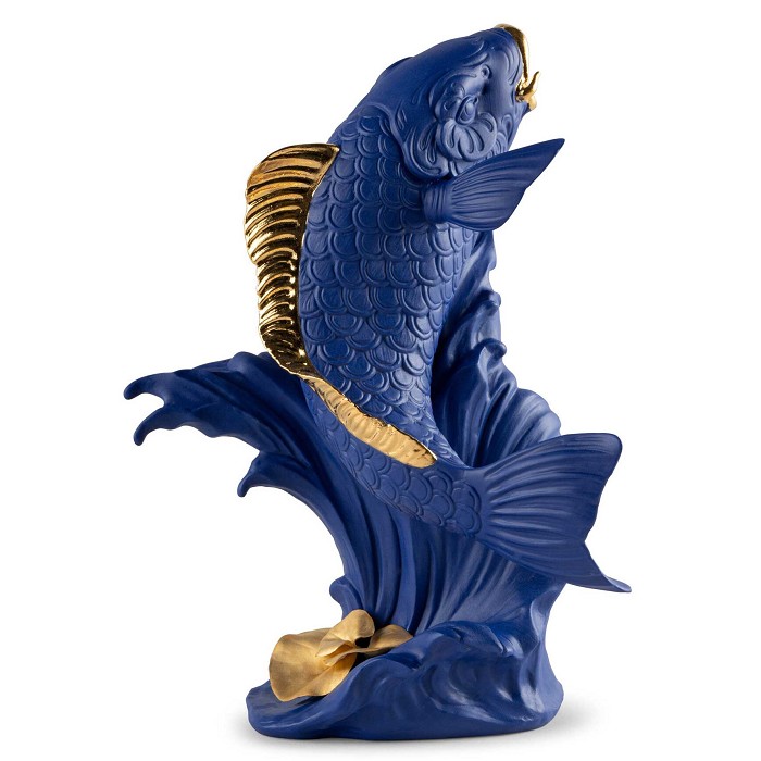 Lladro Koi Sculpture. Blue-Gold. Limited Edition 