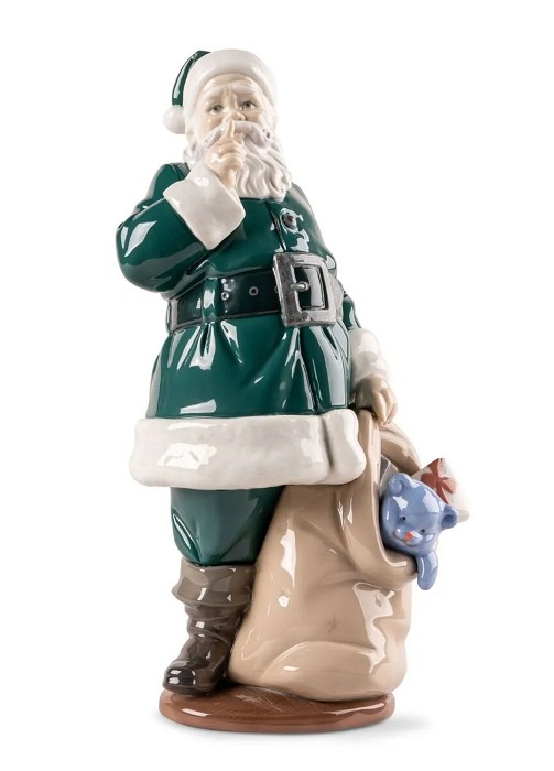 Lladro Santa Is Here - Green Porcelain Figurine