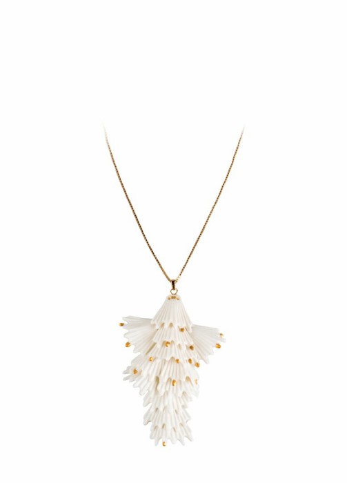 Lladro Jewelry Actinia long pendant . White and Golden luster 