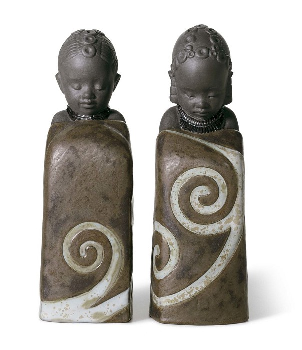 Lladro Pulse Of Africa SALT & PEPPER SHAKERS PULSE OF AFRICA Porcelain Figurine