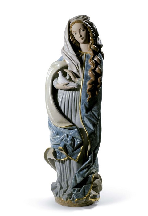 Lladro Madonna With Dove Blue Golden  Porcelain Figurine