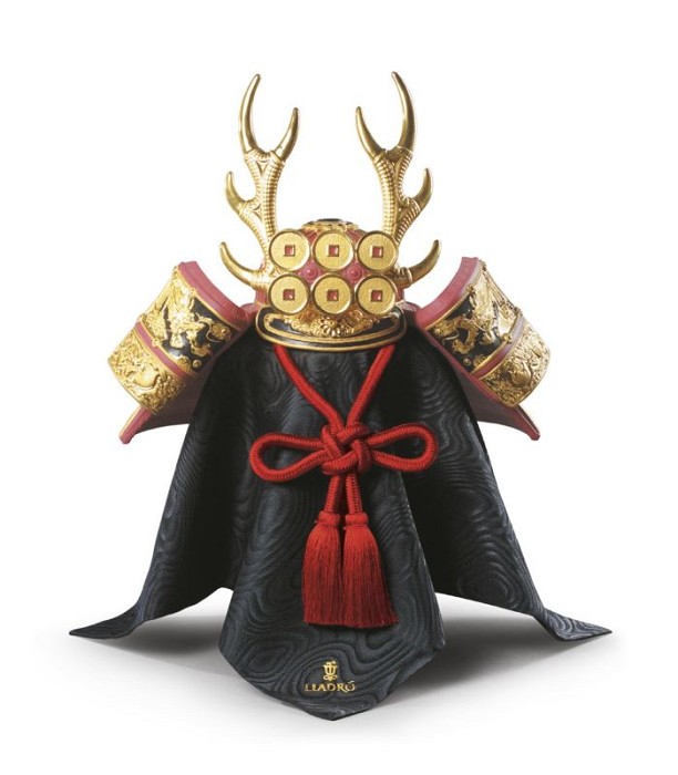 Lladro Red Samurai Helmet Golden Lustre 