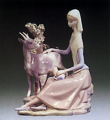 Lladro Girl with Goat Porcelain Figurine