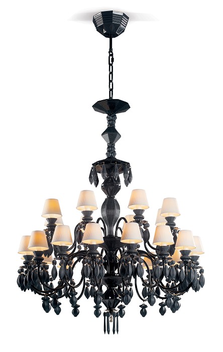 Lladro Lighting Belle de Nuit 24 Lights Chandelier Absolute Black 