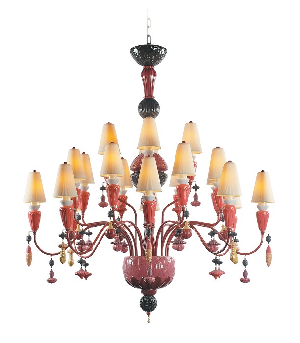 Lladro Lighting Ivy and Seed 20 Lights Chandelier Medium Model Red Coral 