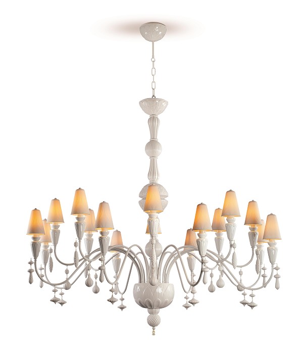 Lladro Lighting Ivy and Seed 16 Lights Chandelier Large Flat Model White 