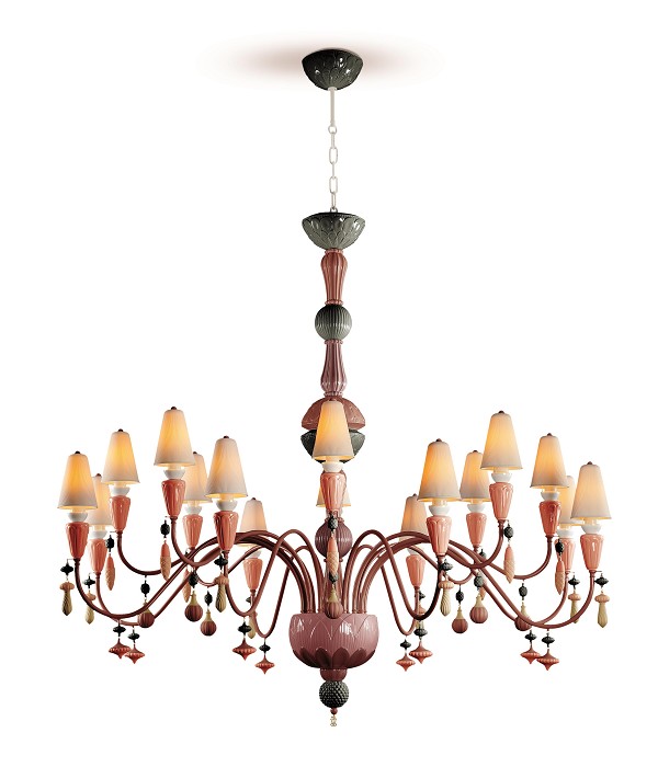 Lladro Lighting Ivy and Seed 16 Lights Chandelier Large Flat Model Red Coral 