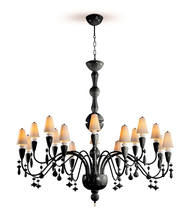 Lladro Lighting Ivy and Seed 16 Lights Chandelier Large Flat Model Absolute Black 
