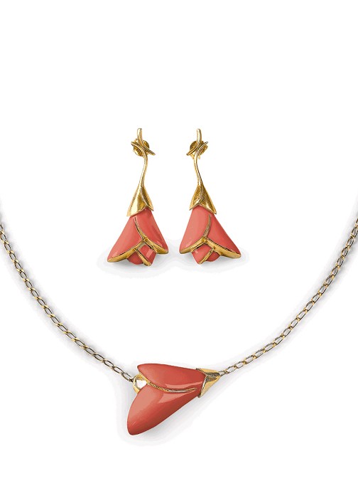 Lladro Jewelry Heliconia Coral 2 Pieces Set 