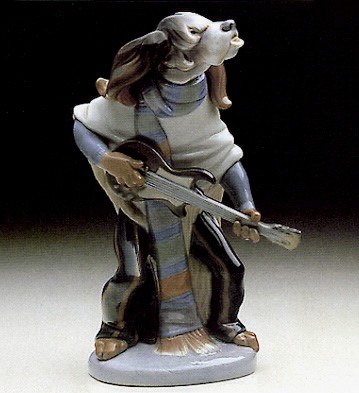 Lladro Dog Playing Guitar 1971-78 Porcelain Figurine
