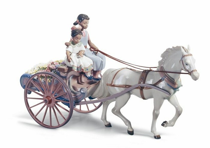 Lladro Black Legacy FLOWER WAGON Porcelain Figurine