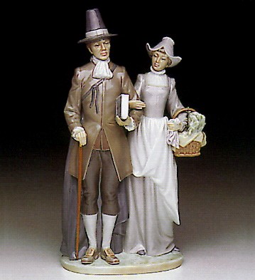 Lladro Pilgrim Couple 1991-93 Porcelain Figurine