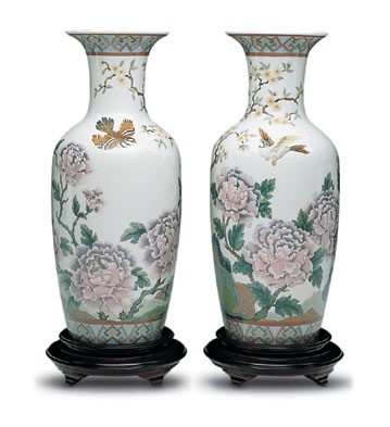 Lladro Oriental Peonies Vase #2 Le300 1992-01 Porcelain Figurine
