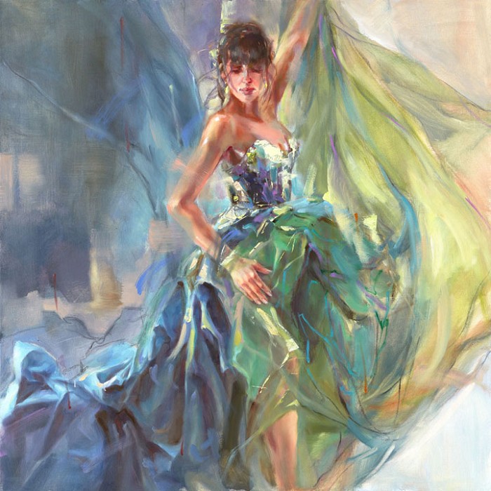 Anna Razumovskaya Dancing In Green Hues Original Oil on Canvas
