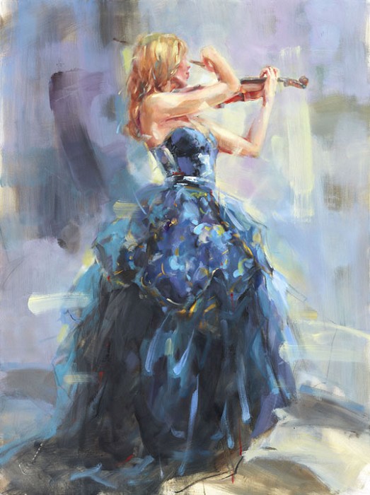 Anna Razumovskaya Serenade In Blue 2 Hand-Embellished Giclee on Canvas