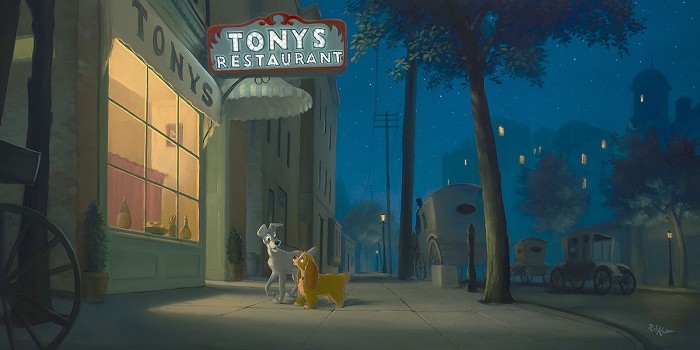 Rob Kaz  A Night with Lady - From Disney Lady and The Tramp  Hand-Embellished on Canvas