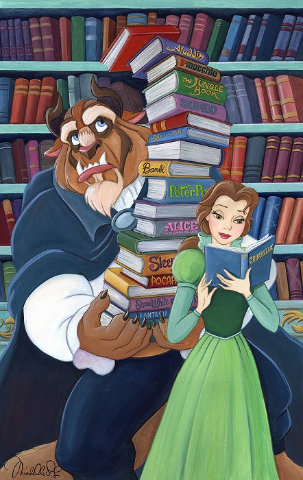 Michelle St Laurent Belle's Books From Beauty and the Beast Giclee On Canvas