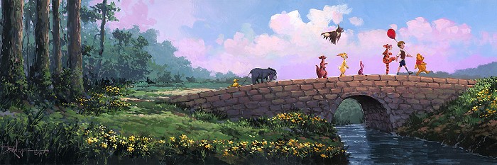 Rodel Gonzalez Over the Stone Bridge - From Disney Movie Winnie the Pooh Hand-Embellished Giclee on Canvas