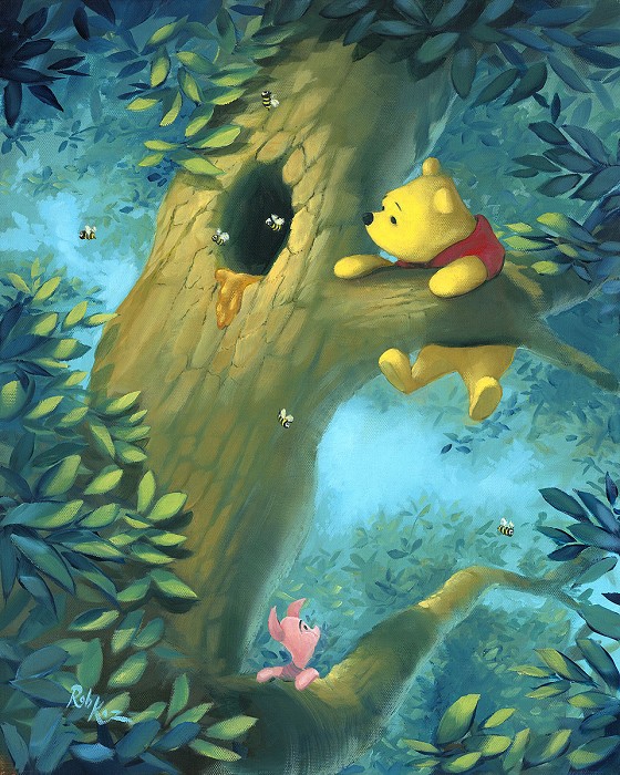 Rob Kaz  Curious Bear - From Disney Winnie the Pooh Hand-Embellished on Canvas