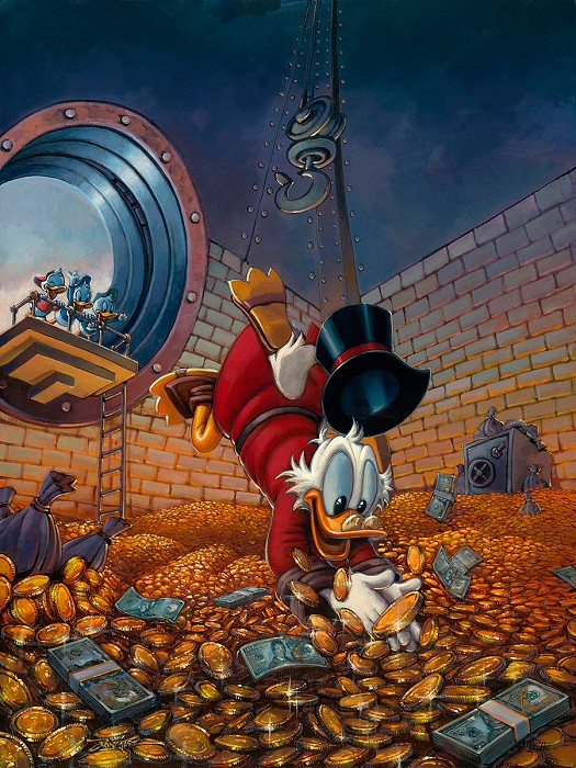 Rodel Gonzalez Diving in Gold From Scrooge McDuck Giclee On Canvas
