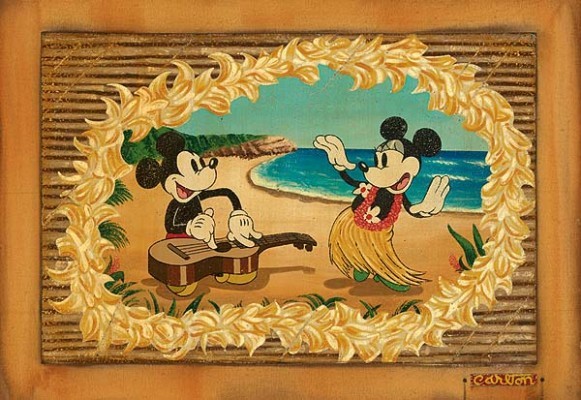 Trevor Carlton Hula In Paradise Mickey And Minnie Giclee On Canvas