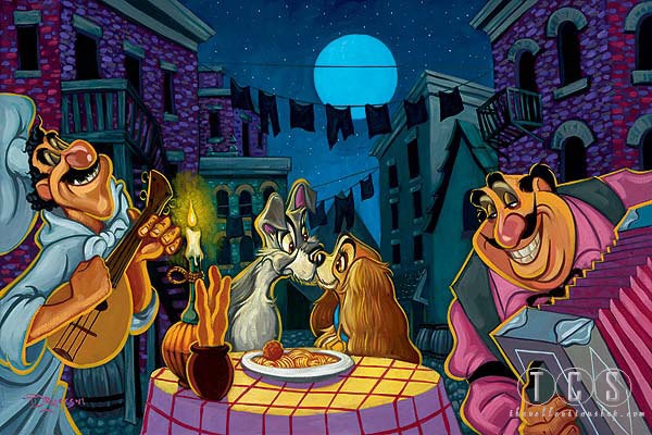 Tim Rogerson Lamour - From Disney Lady and The Tramp  Giclee On Canvas