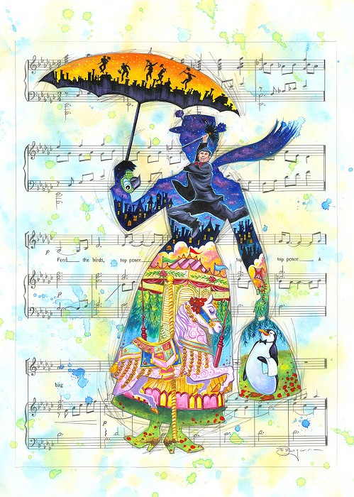 Tim Rogerson A Mary Tune - From Disney Mary Poppins Giclee On Canvas