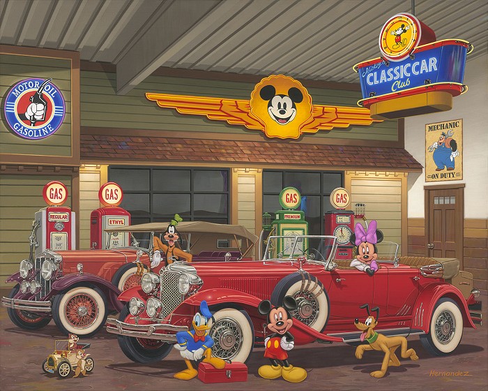 Manuel Hernandez Mickey's Classic Car Club Giclee On Canvas