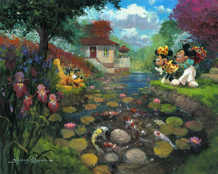 James Coleman Mickey's Koi Pond Hand-Embellished Giclee on Canvas